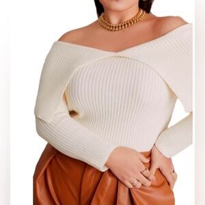Eloquii NWT Georgia‎ Off the Shoulder Sweater Womens 14/16 Cream Ribbed Knit